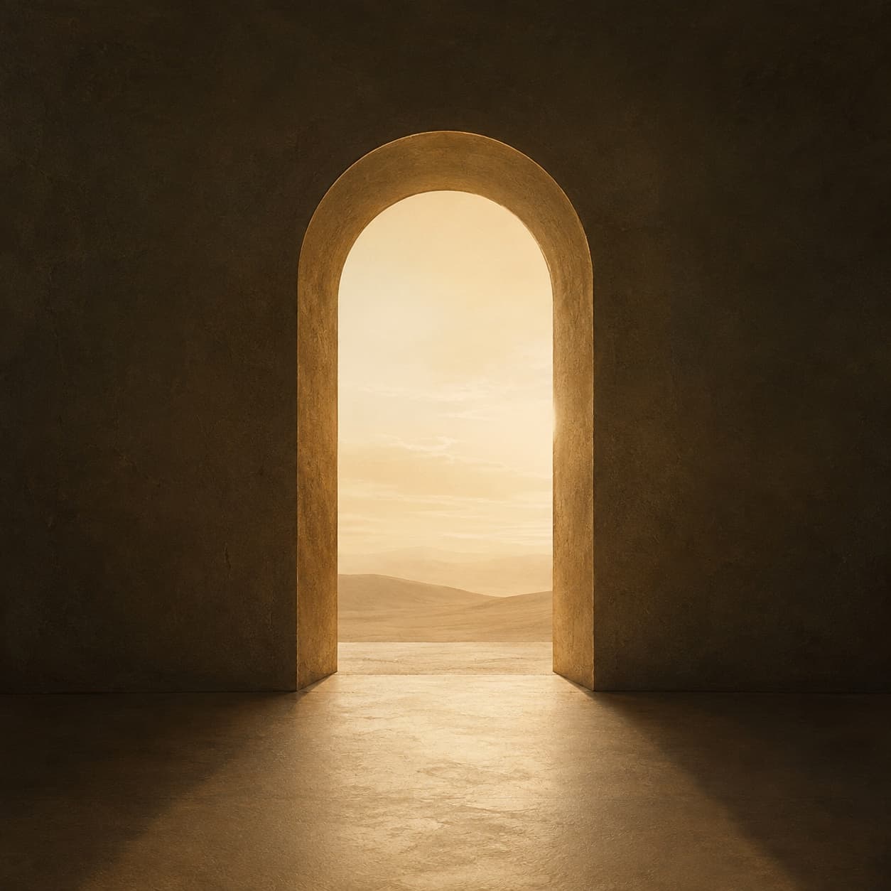 A warm sand-toned sleeve with a slow band of light and a single rule.