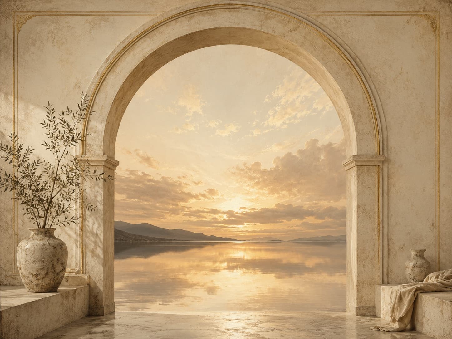 An arched opening filled with warm light.