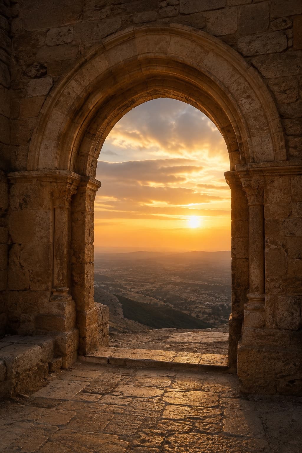 An arched opening filled with dusk light.