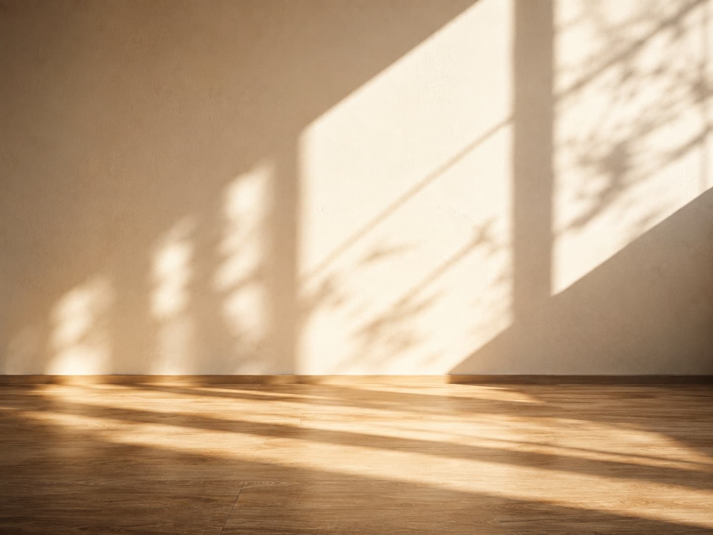 Morning light through a window falling across a pale wall.