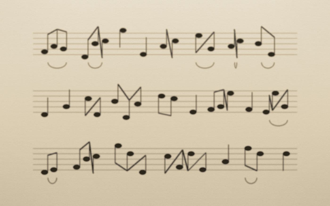 Three staves of hand-written music on aged paper.